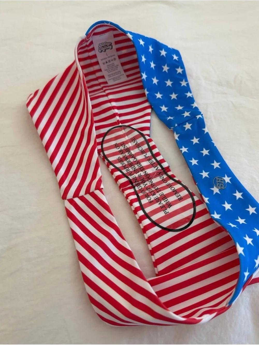 Striped Red & White Bikini Bottom with Blue Star Accent